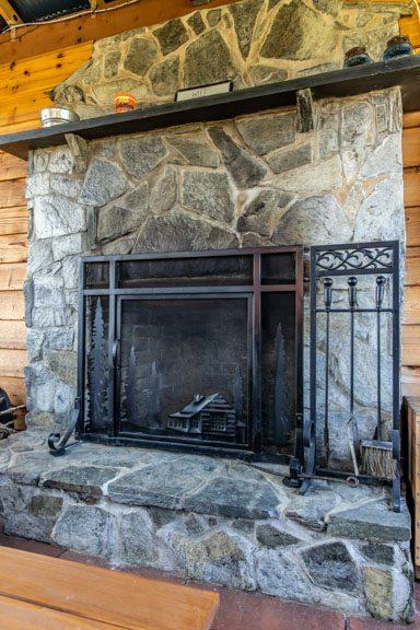 Stone fireplace in the pavilion